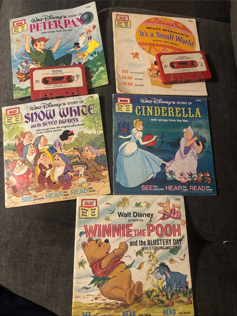 Disney Set of Vintage Read Along Books with 2 tapes 1968-1978
